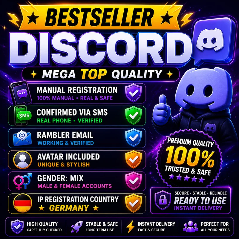 🔥 Discord MegaTOP Konten ✨ SMS + Rambler verifiziert 📧📱 Manuelle Registrierung 🛠️ Avatar 🖼️ Gemischtes Geschlecht 👤 Deutschland IP 🇩🇪 ⚡