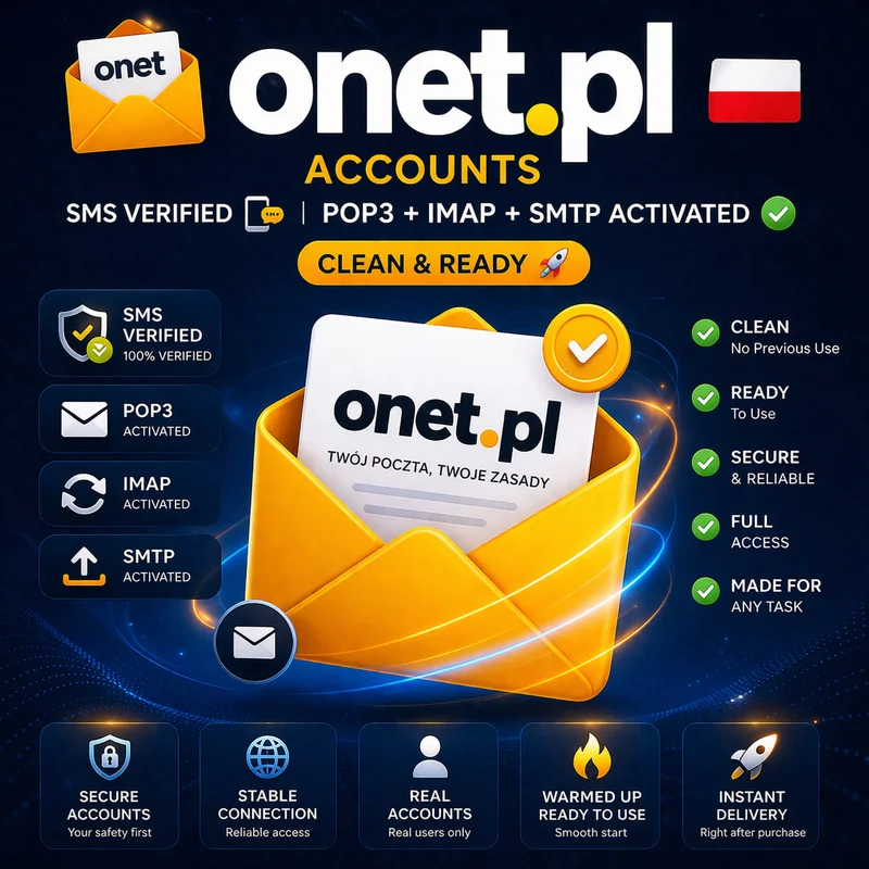 📧 Onet.pl Accounts 🇵🇱 — SMS Verified 📲 POP3 + IMAP + SMTP Activated ✔️ Clean & Ready 🚀🔥