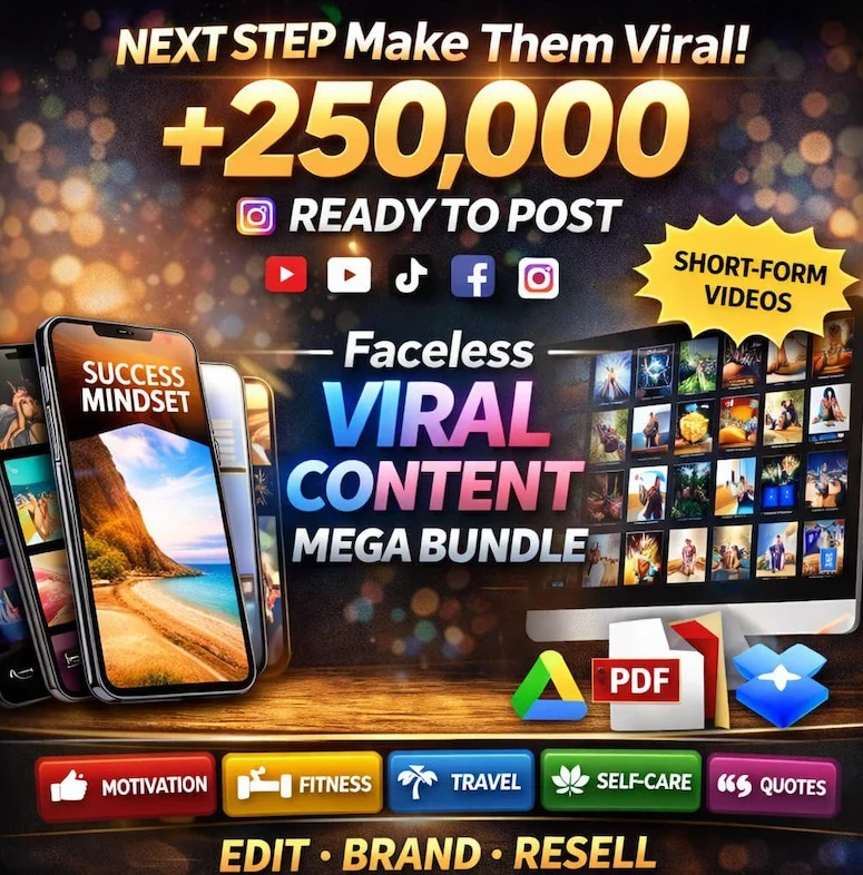 250,000+ 病毒式Reels超级捆绑包 (PLR/MRR) | 无面容Reels内容 | 适用于Instagram Reels、TikTok及YouTube Shorts | 数字下载