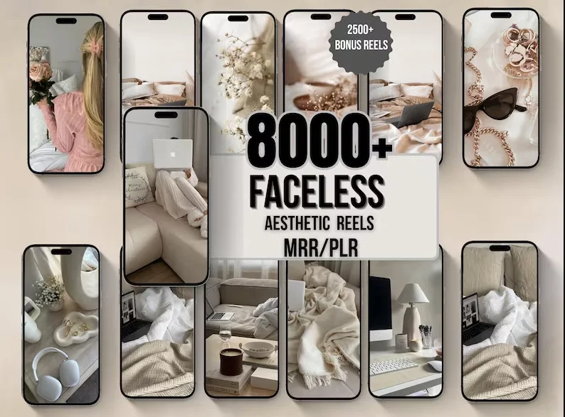 8000+ Безликих рилов | Вирусные эстетичные видео | Набор для цифрового маркетинга | Редактируемые в Canva | PLR & MRR | Контент для пассивного дохода